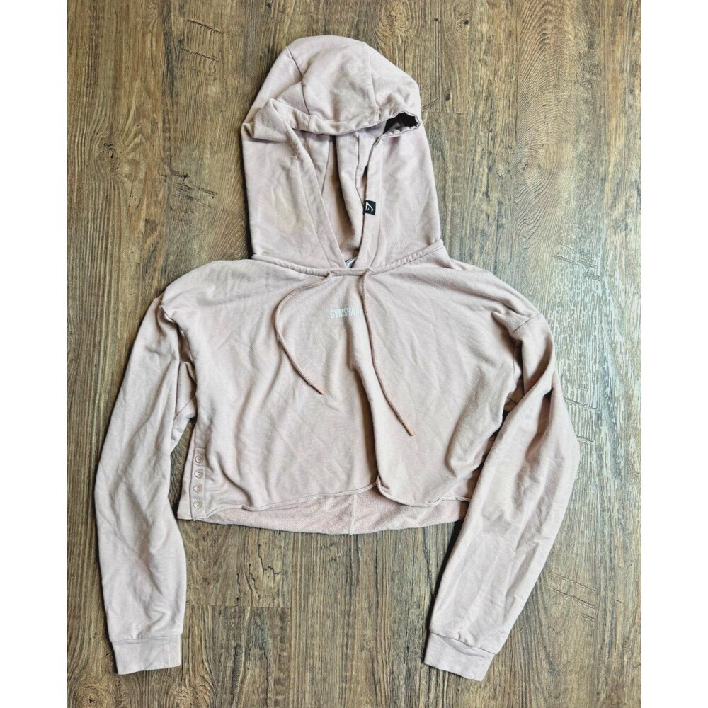 Gymshark Women’s Crop Hoodie Dusty Rose Pink Small Button Detail Long Sleeve